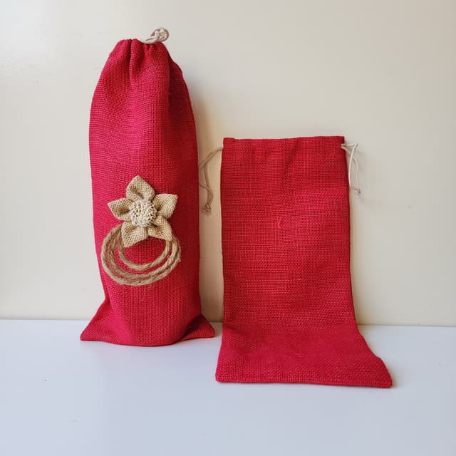 Elegant Red Handcrafted Jute Wine Bag